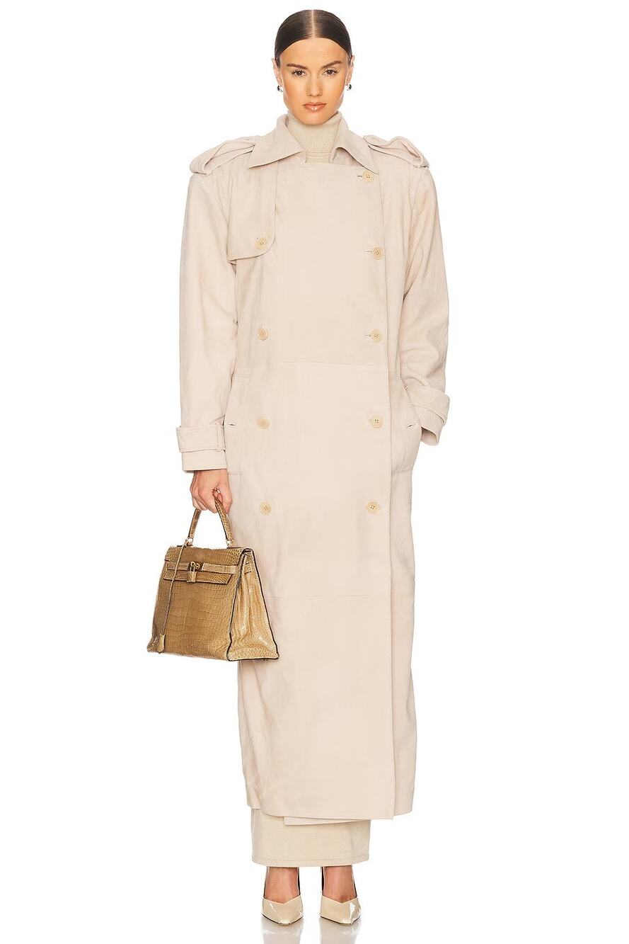 Helsa Suede Trench Coat Double Breasted Oversized Scandinavian Preppy Winter S